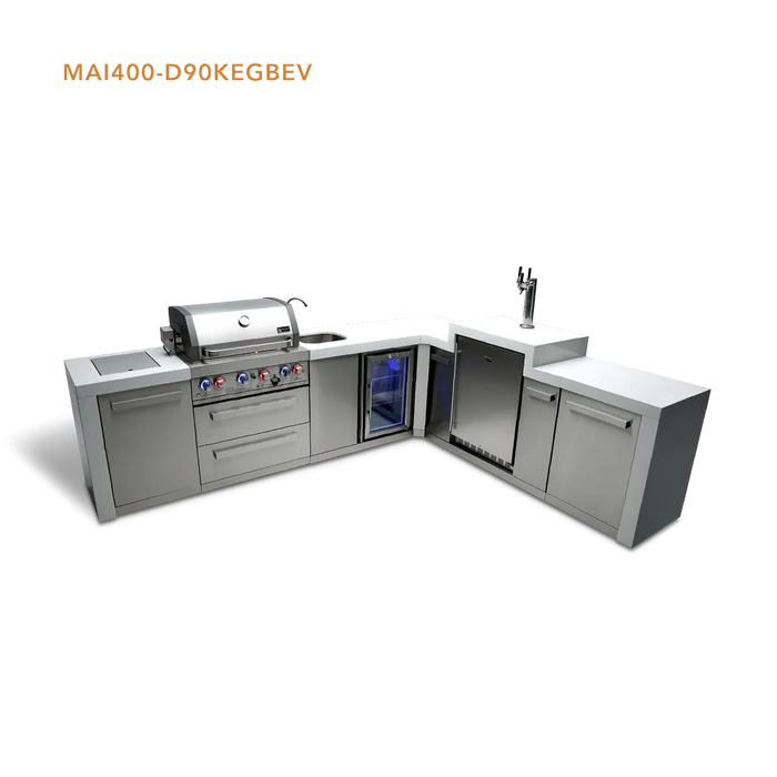 Mont Alpi Mont Alpi 4 Burner L-Shaped Deluxe Series Outdoor Kitchen Island with a Kegerator and Beverage Center MAi400-D90KEGBEV Barbecue Finished - Gas