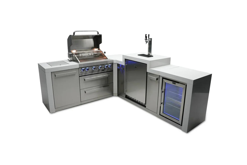 Mont Alpi Mont Alpi 4 Burner L-Shaped Deluxe Series Outdoor Kitchen Island with a Kegerator and Corner Fridge MAi400-D90KEGFC Barbecue Finished - Gas
