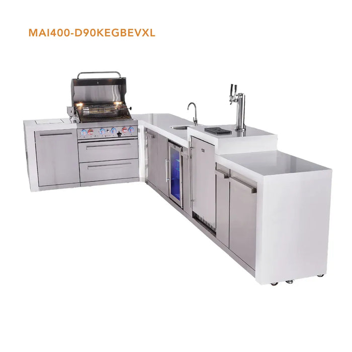 Mont Alpi Mont Alpi 4 Burner L-Shaped Deluxe Series Outdoor Kitchen Island with a Kegerator, Beverage Center, and Extra Storage Cabinet MAi400-D90KEGBEVXL Barbecue Finished - Gas