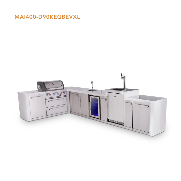 Mont Alpi Mont Alpi 4 Burner L-Shaped Deluxe Series Outdoor Kitchen Island with a Kegerator, Beverage Center, and Extra Storage Cabinet MAi400-D90KEGBEVXL Barbecue Finished - Gas