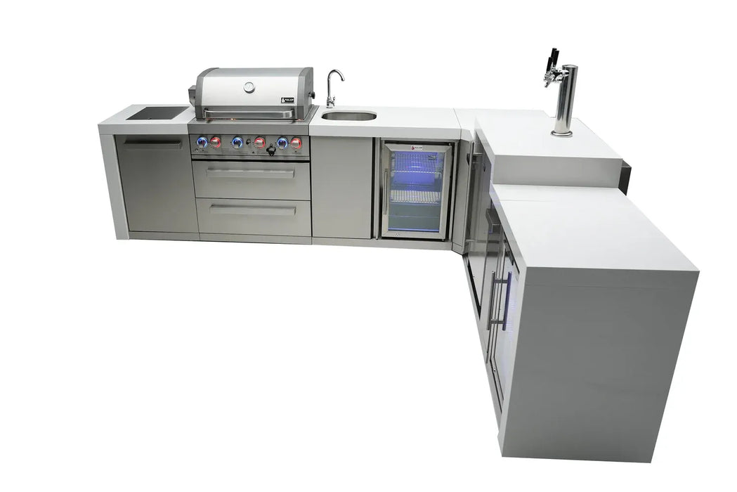Mont Alpi Mont Alpi 4 Burner L-Shaped Deluxe Series Outdoor Kitchen Island with a Kegerator, Beverage Center, and Fridge Cabinet MAi400-D90KEGBEVFC Barbecue Finished - Gas