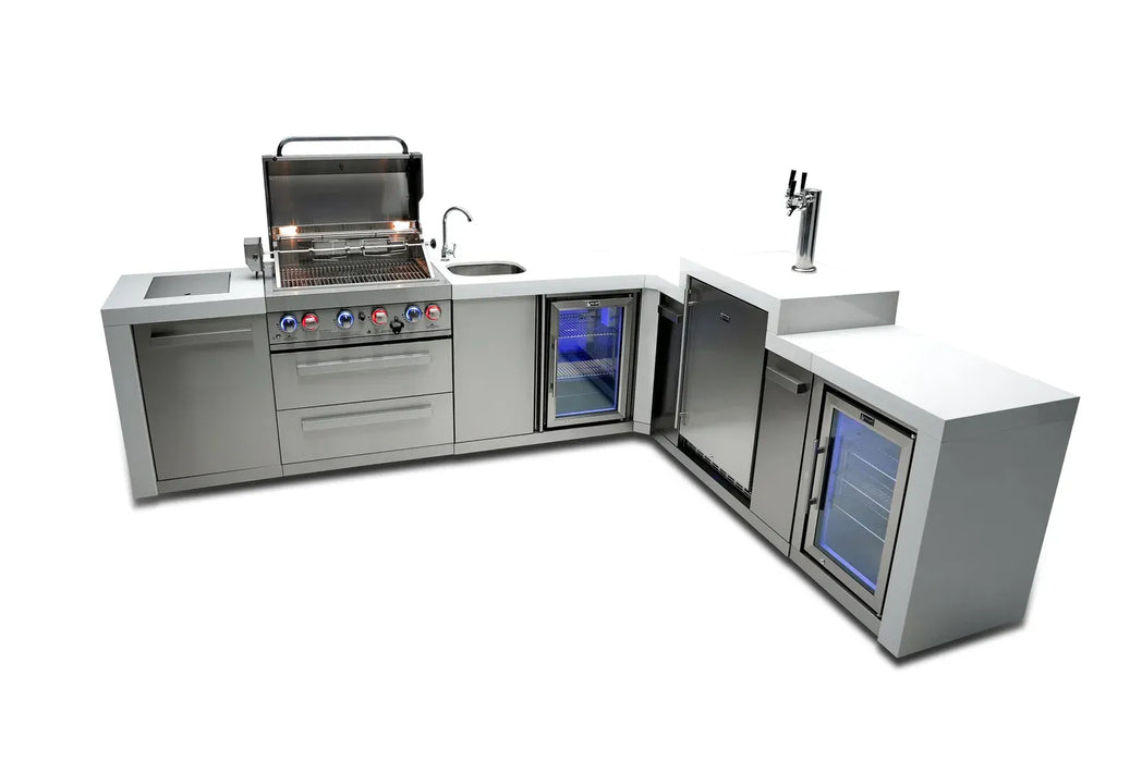 Mont Alpi Mont Alpi 4 Burner L-Shaped Deluxe Series Outdoor Kitchen Island with a Kegerator, Beverage Center, and Fridge Cabinet MAi400-D90KEGBEVFC Barbecue Finished - Gas
