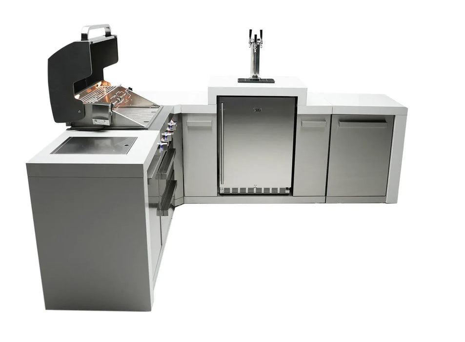 Mont Alpi Mont Alpi 4 Burner L-Shaped Deluxe Series Outdoor Kitchen Island with a Kegerator MAi400-D90KEG Barbecue Finished - Gas