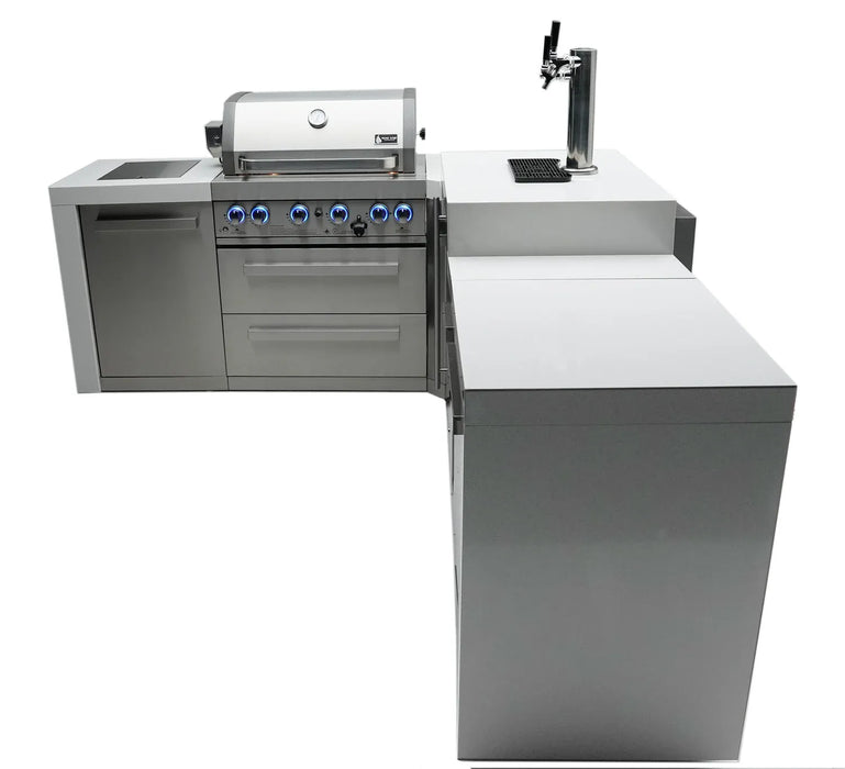 Mont Alpi Mont Alpi 4 Burner L-Shaped Deluxe Series Outdoor Kitchen Island with a Kegerator MAi400-D90KEG Barbecue Finished - Gas
