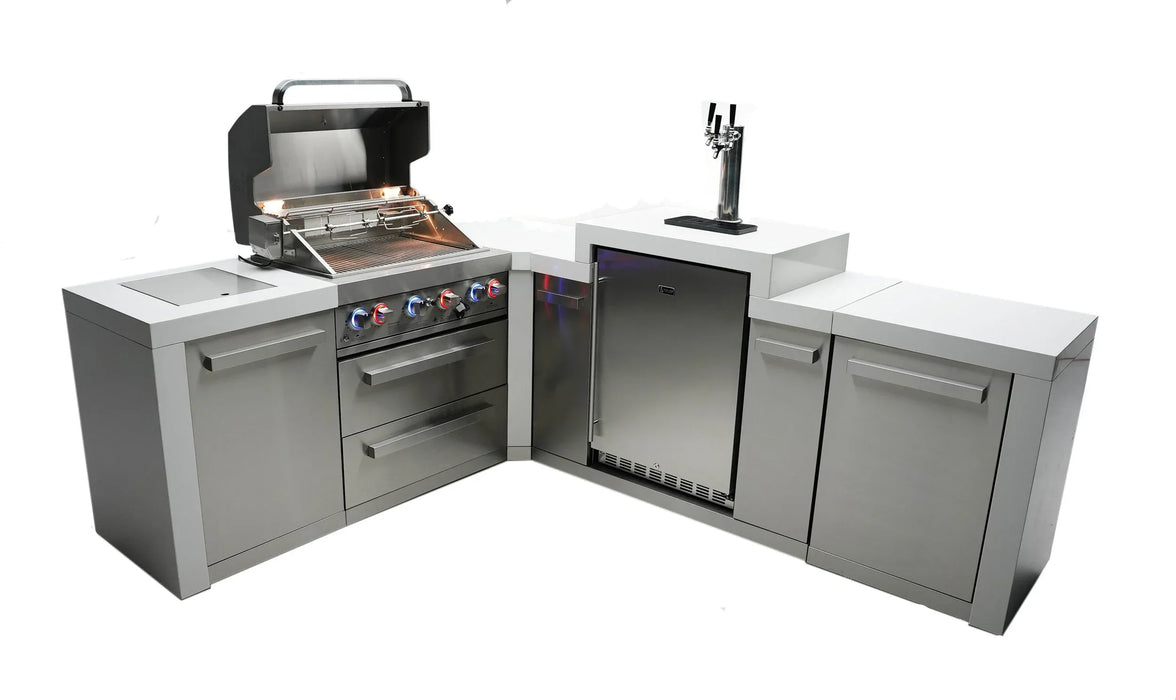 Mont Alpi Mont Alpi 4 Burner L-Shaped Deluxe Series Outdoor Kitchen Island with a Kegerator MAi400-D90KEG Barbecue Finished - Gas