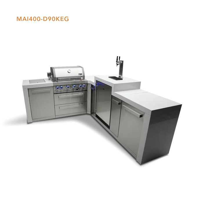 Mont Alpi Mont Alpi 4 Burner L-Shaped Deluxe Series Outdoor Kitchen Island with a Kegerator MAi400-D90KEG Barbecue Finished - Gas