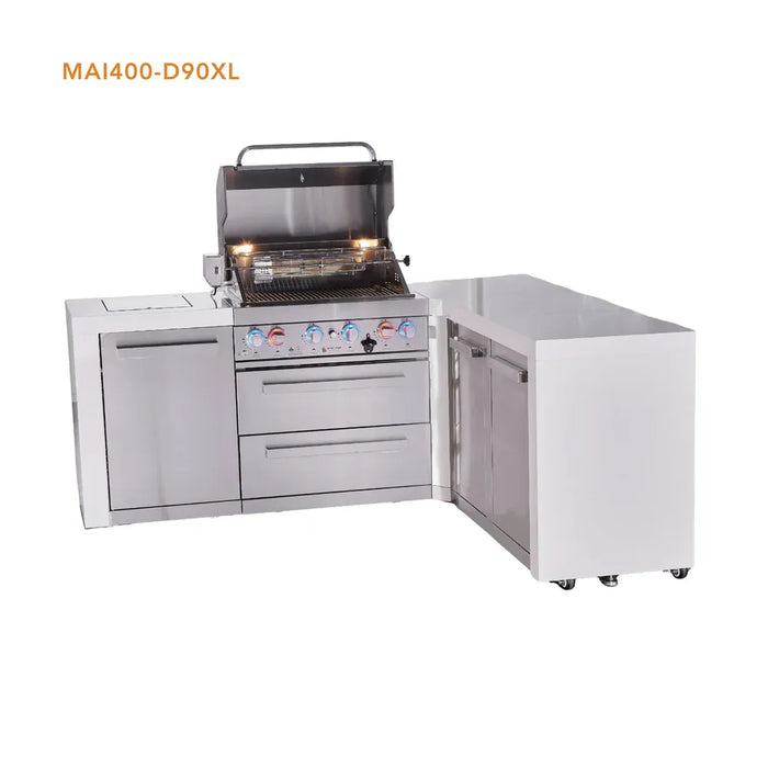 Mont Alpi Mont Alpi 4 Burner L-Shaped Deluxe Series Outdoor Kitchen Island with Extra Storage Cabinet MAi400-D90XL Barbecue Finished - Gas