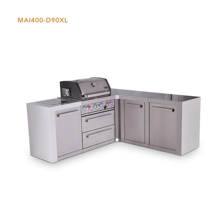 Mont Alpi Mont Alpi 4 Burner L-Shaped Deluxe Series Outdoor Kitchen Island with Extra Storage Cabinet MAi400-D90XL Barbecue Finished - Gas