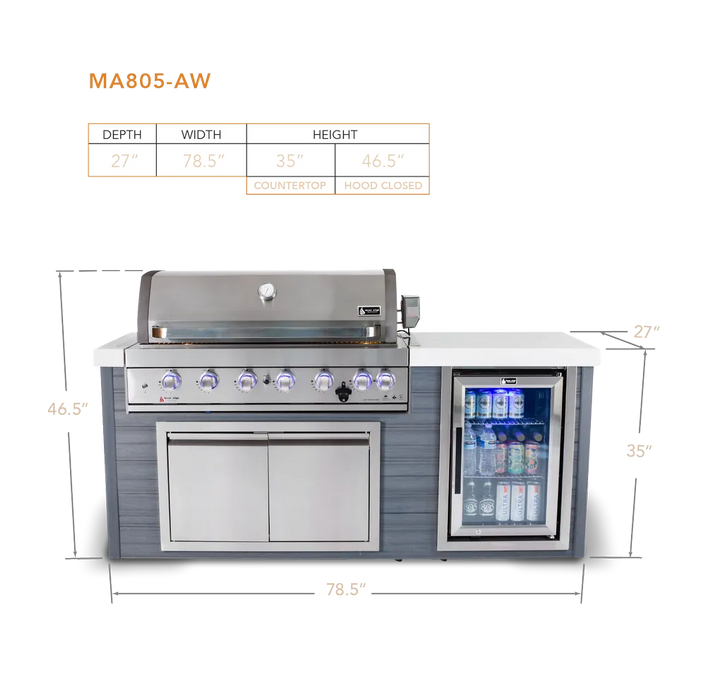 Mont Alpi Mont Alpi 6-Burner Artwood Island in Stainless Steel Barbecue Finished - Gas