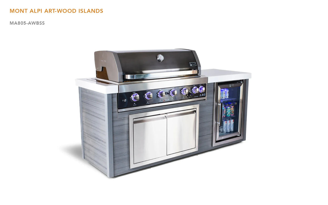 Mont Alpi Mont Alpi 6-Burner Artwood Island in Stainless Steel Black Stainless Steel MA805-AWBSS Barbecue Finished - Gas