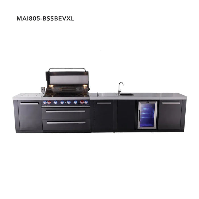 Mont Alpi Mont Alpi 6-Burner Black Series Outdoor Kitchen Island with a Beverage Center and Extra Storage Cabinet MAi805-BSSBEVXL Barbecue Finished - Gas