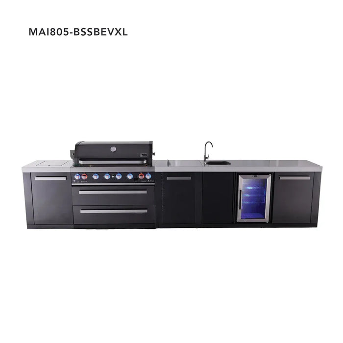 Mont Alpi Mont Alpi 6-Burner Black Series Outdoor Kitchen Island with a Beverage Center and Extra Storage Cabinet MAi805-BSSBEVXL Barbecue Finished - Gas