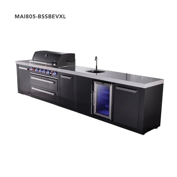 Mont Alpi Mont Alpi 6-Burner Black Series Outdoor Kitchen Island with a Beverage Center and Extra Storage Cabinet MAi805-BSSBEVXL Barbecue Finished - Gas