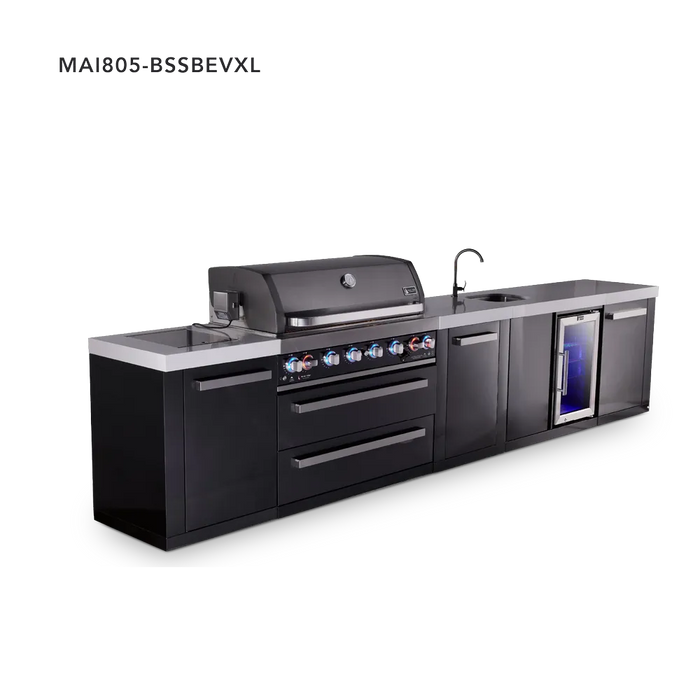 Mont Alpi Mont Alpi 6-Burner Black Series Outdoor Kitchen Island with a Beverage Center and Extra Storage Cabinet MAi805-BSSBEVXL Barbecue Finished - Gas