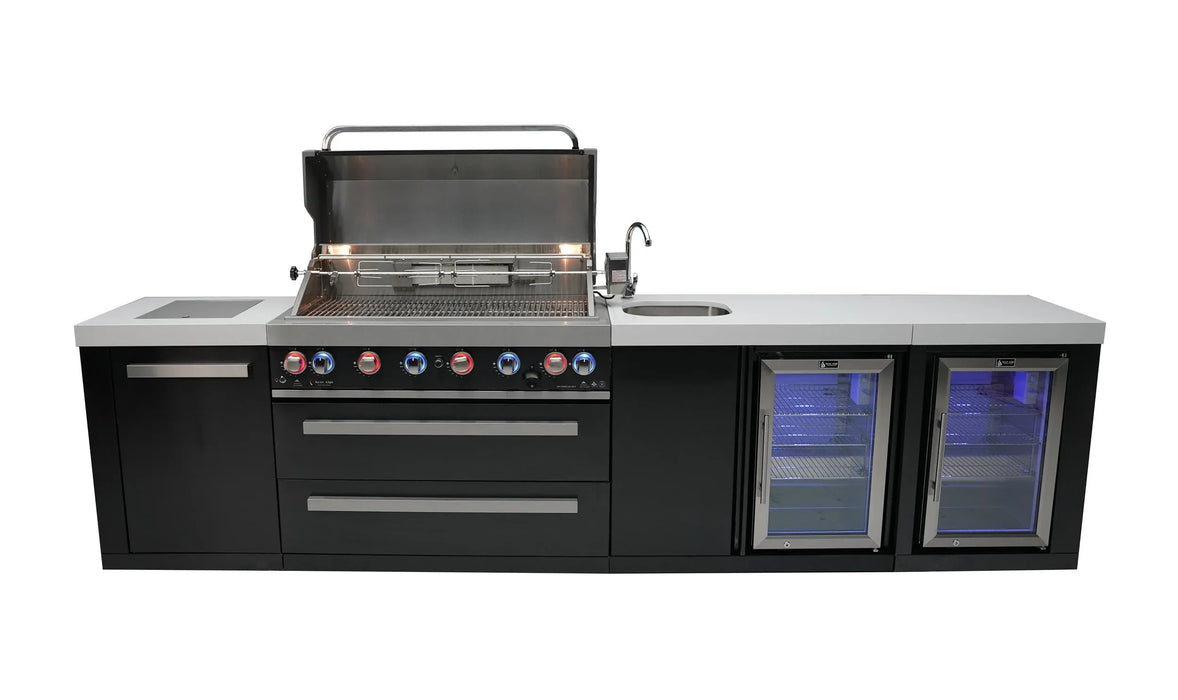 Mont Alpi Mont Alpi 6-Burner Black Series Outdoor Kitchen Island with a Beverage Center and Fridge Cabinet MAi805-BSSBEVFC Barbecue Finished - Gas