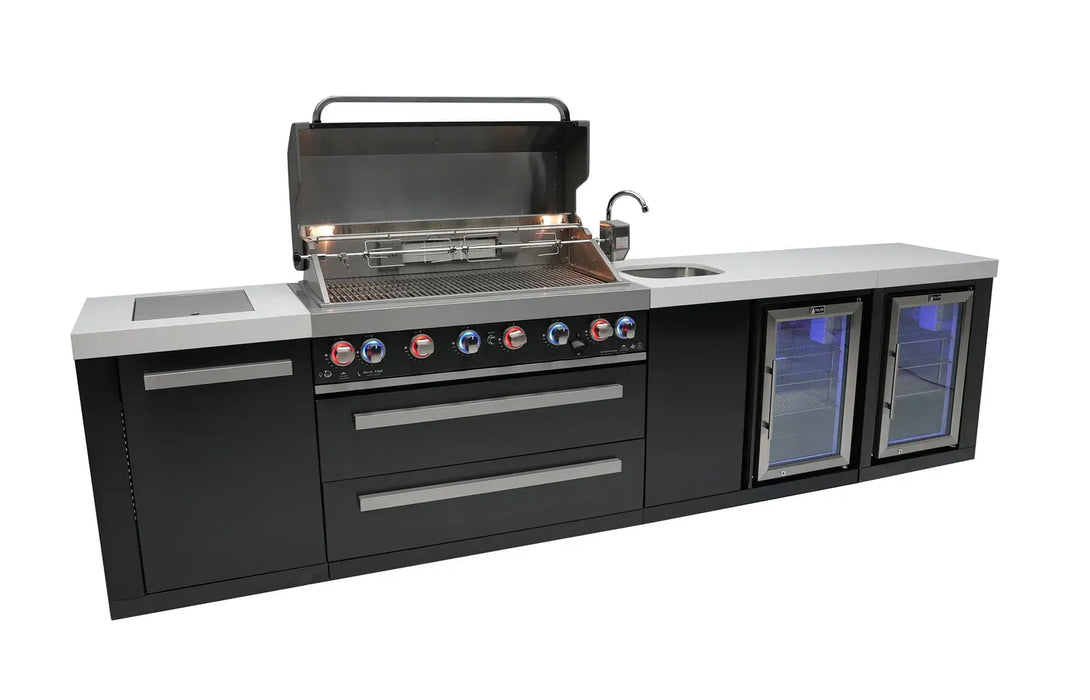 Mont Alpi Mont Alpi 6-Burner Black Series Outdoor Kitchen Island with a Beverage Center and Fridge Cabinet MAi805-BSSBEVFC Barbecue Finished - Gas