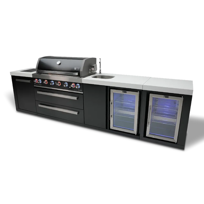 Mont Alpi Mont Alpi 6-Burner Black Series Outdoor Kitchen Island with a Beverage Center and Fridge Cabinet MAi805-BSSBEVFC Barbecue Finished - Gas