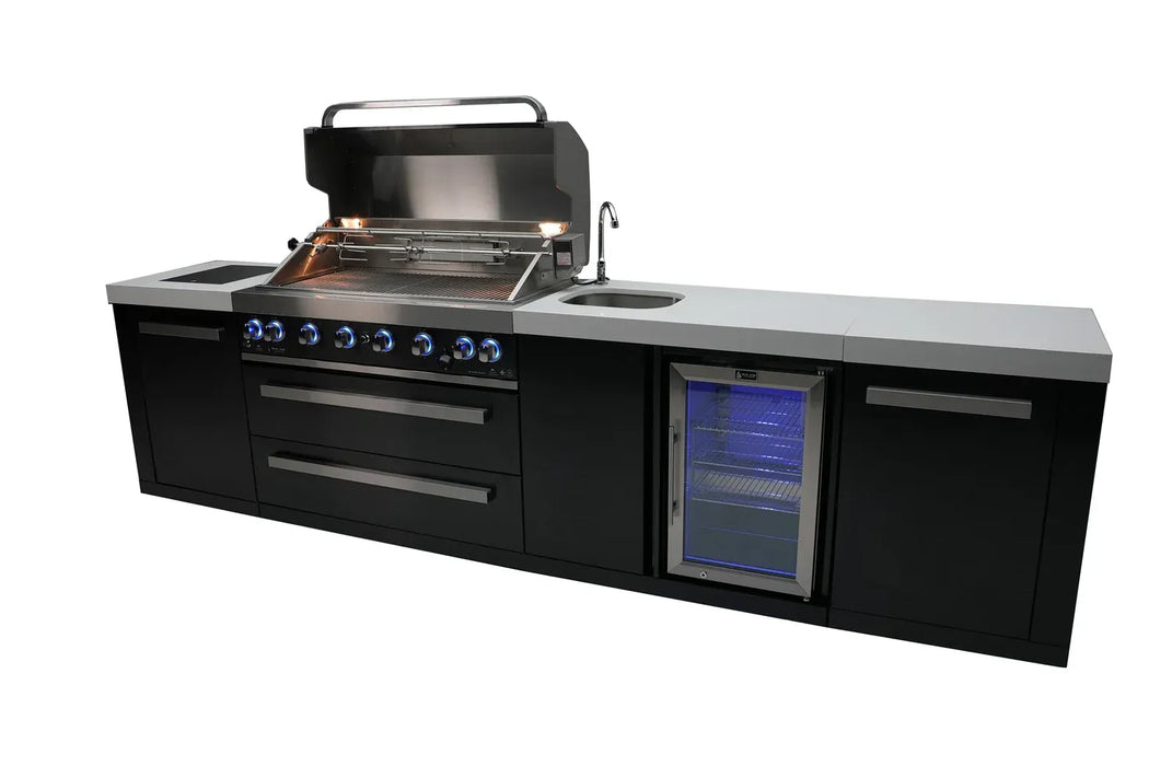 Mont Alpi Mont Alpi 6-Burner Black Series Outdoor Kitchen Island with a Beverage Center MAi805-BSSBEV Barbecue Finished - Gas