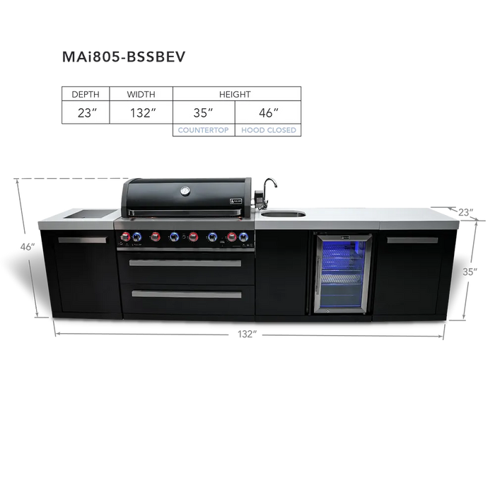 Mont Alpi Mont Alpi 6-Burner Black Series Outdoor Kitchen Island with a Beverage Center MAi805-BSSBEV Barbecue Finished - Gas
