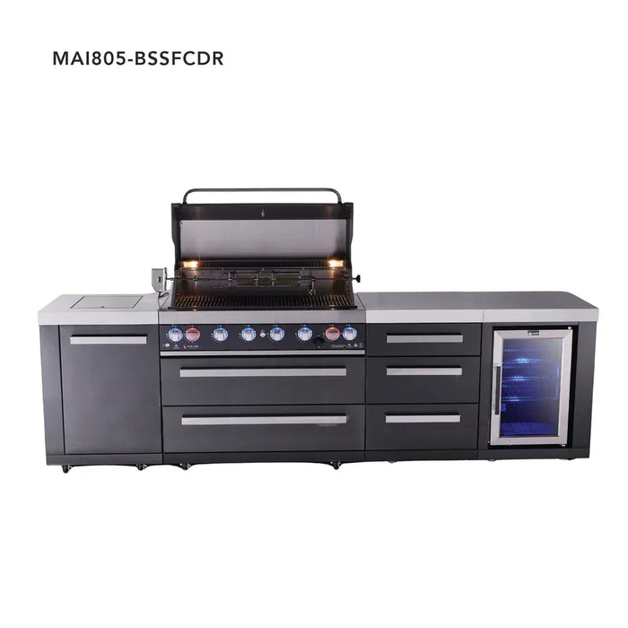 Mont Alpi Mont Alpi 6-Burner Black Series Outdoor Kitchen Island with Corner Fridge and Extra Storage Drawers Cabinet MAi805-BSSFCDR Barbecue Finished - Gas