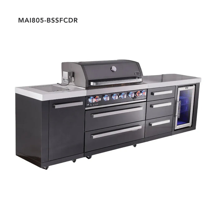 Mont Alpi Mont Alpi 6-Burner Black Series Outdoor Kitchen Island with Corner Fridge and Extra Storage Drawers Cabinet MAi805-BSSFCDR Barbecue Finished - Gas
