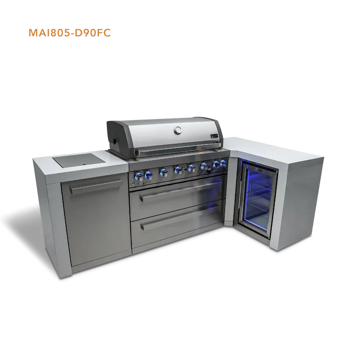 Mont Alpi Mont Alpi 6 Burner Deluxe Island with a 90 Degree Corner and a Fridge Cabinet MAi805-D90FC Barbecue Finished - Gas