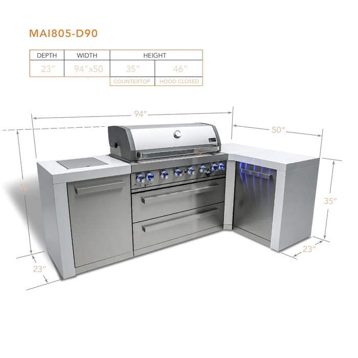 Mont Alpi Mont Alpi 6 Burner Deluxe Island with a 90 Degree Corner MAi805-D90 Barbecue Finished - Gas