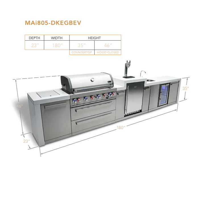 Mont Alpi Mont Alpi 6-Burner Deluxe Island with a Kegerator and a Beverage Center MAi805-DKEGBEV Barbecue Finished - Gas