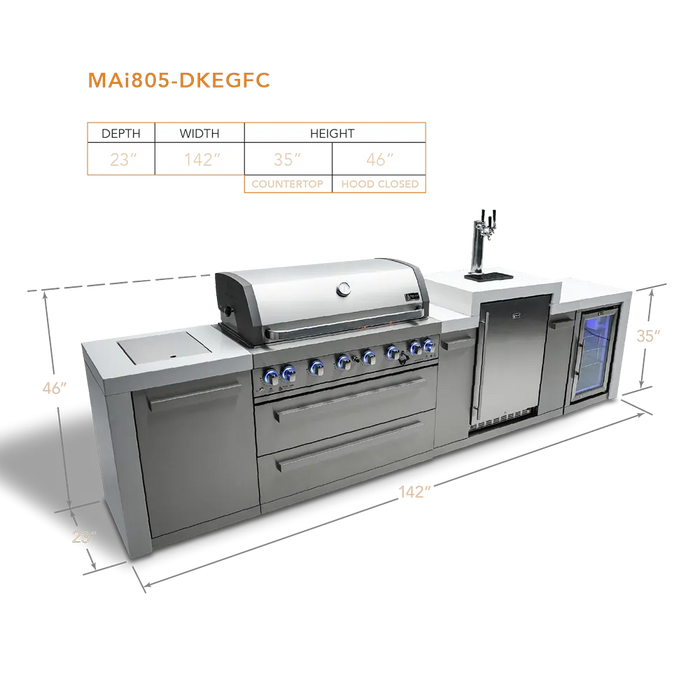 Mont Alpi Mont Alpi 6-Burner Deluxe Island with a Kegerator and  Fridge Cabinet MAi805-DKEGFC Barbecue Finished - Gas