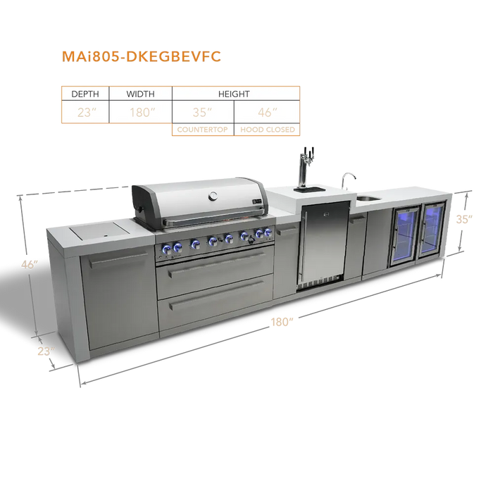 Mont Alpi Mont Alpi 6-Burner Deluxe Island with a Kegerator, Beverage Center and Fridge Cabinet MAi805-DKEGBEVFC Barbecue Finished - Gas
