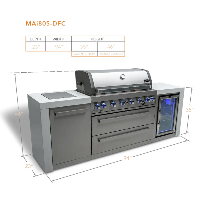 Mont Alpi Mont Alpi 6 Burner Deluxe Island with Fridge Cabinet MAi805-DFC Barbecue Finished - Gas