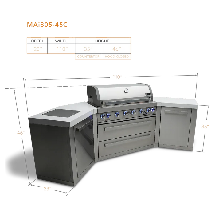 Mont Alpi Mont Alpi 6 Burner Island with 45 Degree Corners MAi805-45 Barbecue Finished - Gas