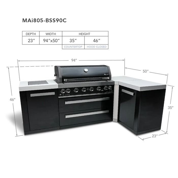 Mont Alpi Mont Alpi 6-Burner L-Shaped Black Series Outdoor Kitchen Island MAi805-BSS90 Barbecue Finished - Gas