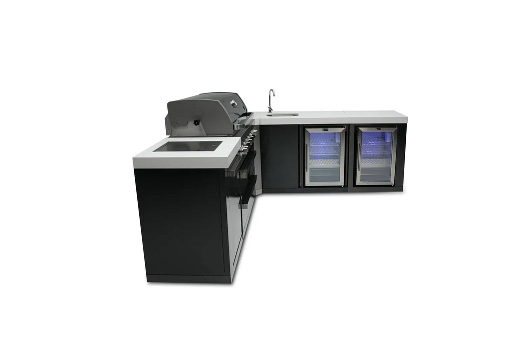 Mont Alpi Mont Alpi 6-Burner L-Shaped Black Series Outdoor Kitchen Island with a Beverage Center and Fridge Cabinet MAi805-BSS90BEVFC Barbecue Finished - Gas