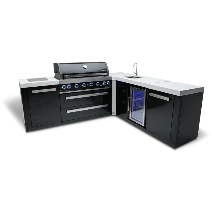 Mont Alpi Mont Alpi 6-Burner L-Shaped Black Series Outdoor Kitchen Island with a Beverage Center MAi805-BSS90BEV Barbecue Finished - Gas