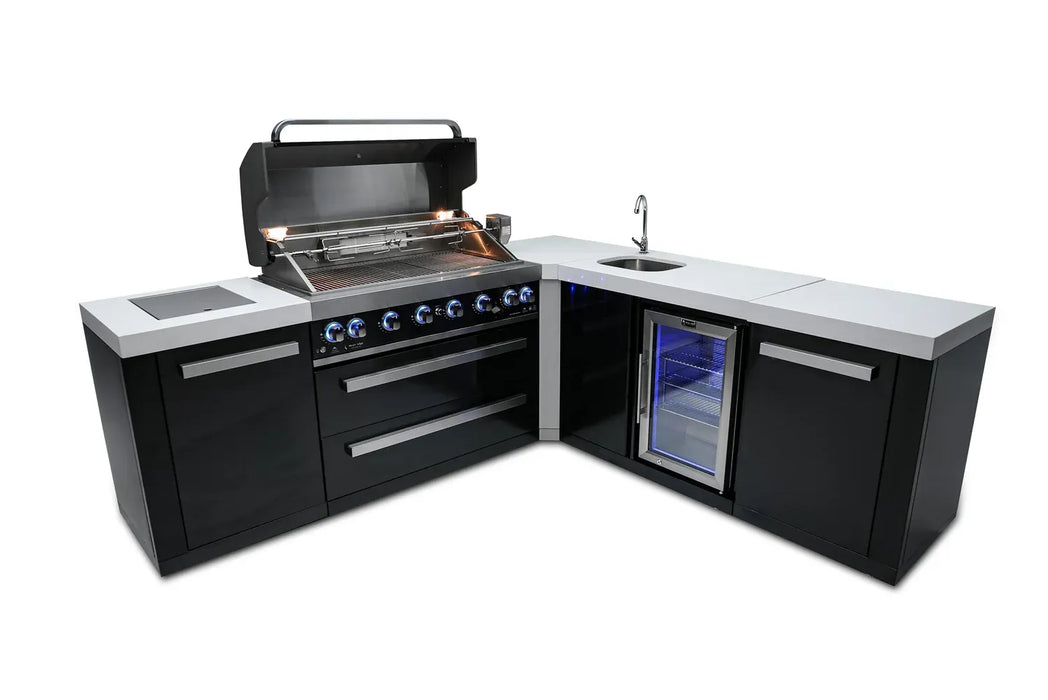 Mont Alpi Mont Alpi 6-Burner L-Shaped Black Series Outdoor Kitchen Island with a Beverage Center MAi805-BSS90BEV Barbecue Finished - Gas