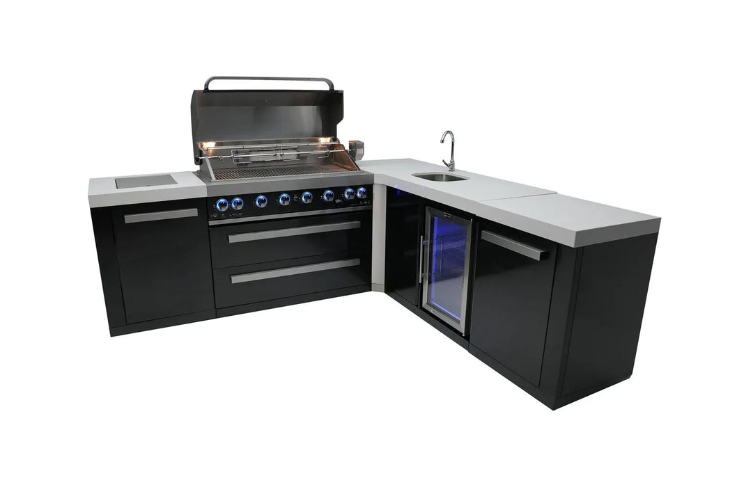 Mont Alpi Mont Alpi 6-Burner L-Shaped Black Series Outdoor Kitchen Island with a Beverage Center MAi805-BSS90BEV Barbecue Finished - Gas