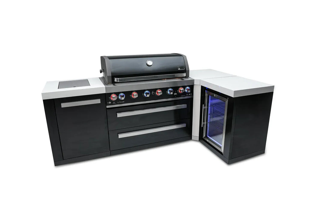 Mont Alpi Mont Alpi 6-Burner L-Shaped Black Series Outdoor Kitchen Island with a Fridge Cabinet MAi805-BSS90FC Barbecue Finished - Gas