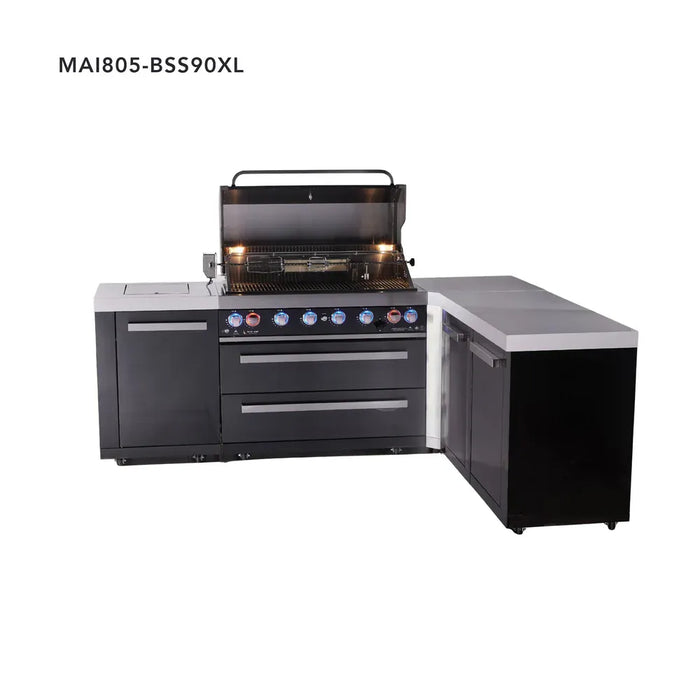 Mont Alpi Mont Alpi 6-Burner L-Shaped Black Series Outdoor Kitchen Island with Extra Storage Cabinet MAi805-BSS90XL Barbecue Finished - Gas