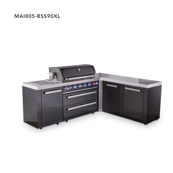 Mont Alpi Mont Alpi 6-Burner L-Shaped Black Series Outdoor Kitchen Island with Extra Storage Cabinet MAi805-BSS90XL Barbecue Finished - Gas
