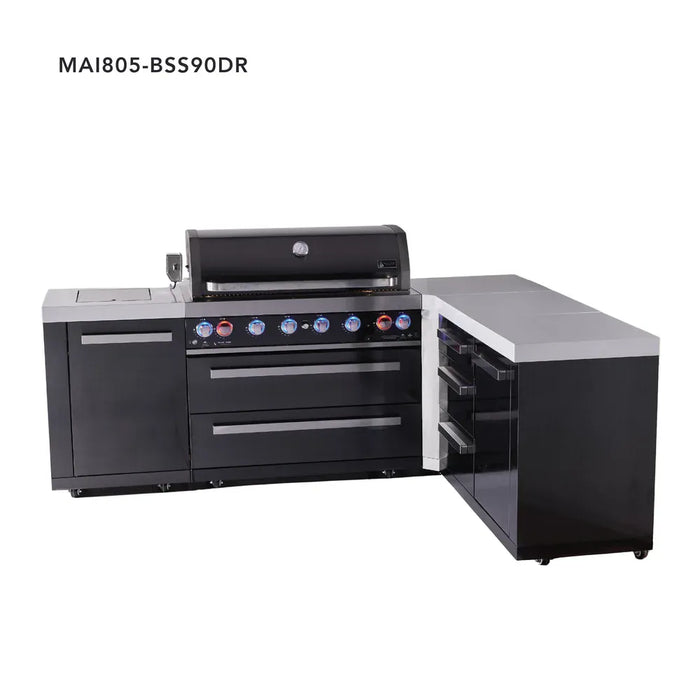 Mont Alpi Mont Alpi 6-Burner L-Shaped Black Series Outdoor Kitchen Island with Extra Storage Drawer Slides Cabinet MAi805-BSS90DR Barbecue Finished - Gas