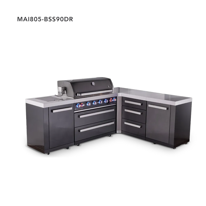 Mont Alpi Mont Alpi 6-Burner L-Shaped Black Series Outdoor Kitchen Island with Extra Storage Drawer Slides Cabinet MAi805-BSS90DR Barbecue Finished - Gas