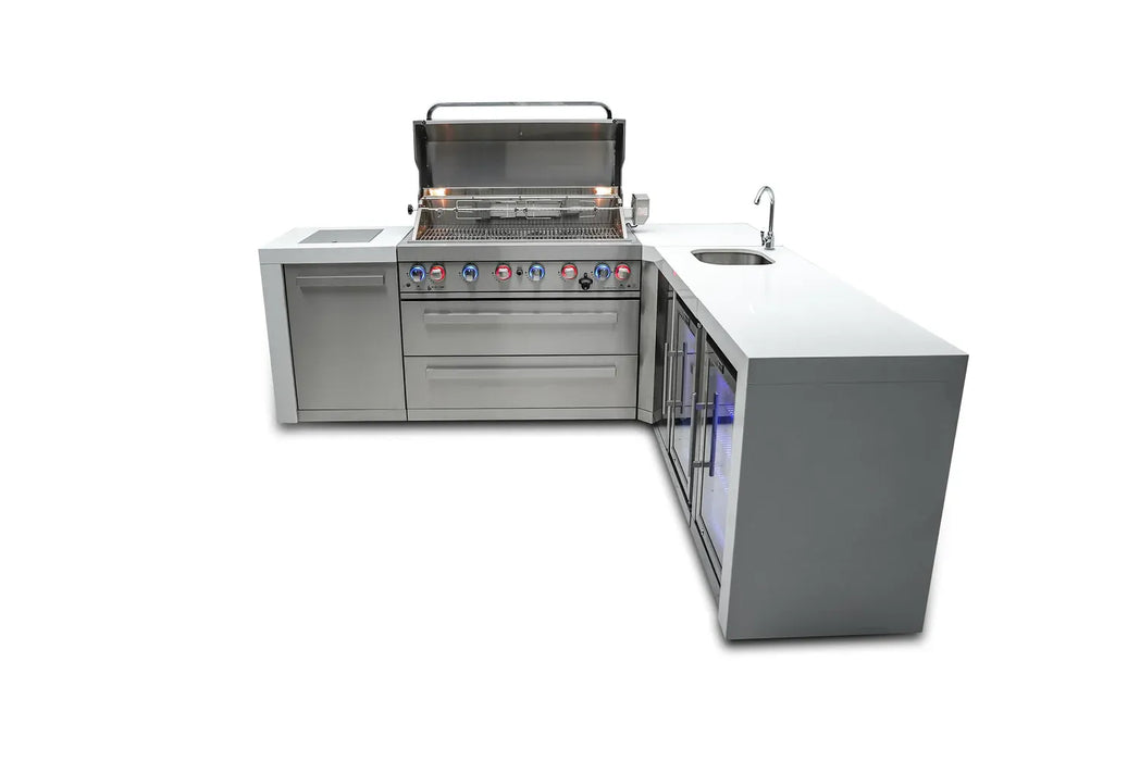 Mont Alpi Mont Alpi 6 Burner L-Shaped Deluxe Series Outdoor Kitchen Island with Beverage Center and Fridge Cabinet MAi805-D90BEVFC Barbecue Finished - Gas