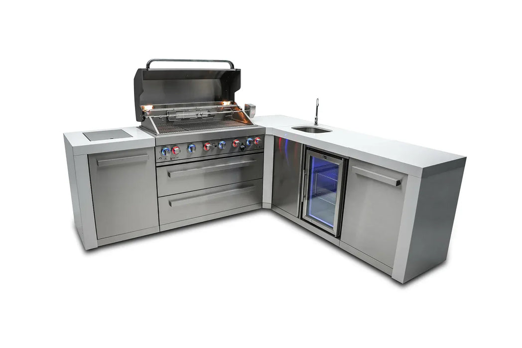 Mont Alpi Mont Alpi 6 Burner L-Shaped Deluxe Series Outdoor Kitchen Island with Beverage Center MAi805-D90BEV Barbecue Finished - Gas