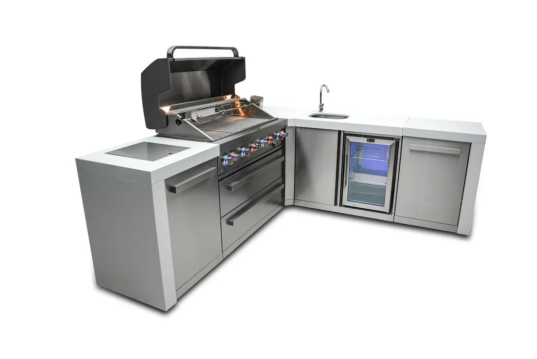 Mont Alpi Mont Alpi 6 Burner L-Shaped Deluxe Series Outdoor Kitchen Island with Beverage Center MAi805-D90BEV Barbecue Finished - Gas