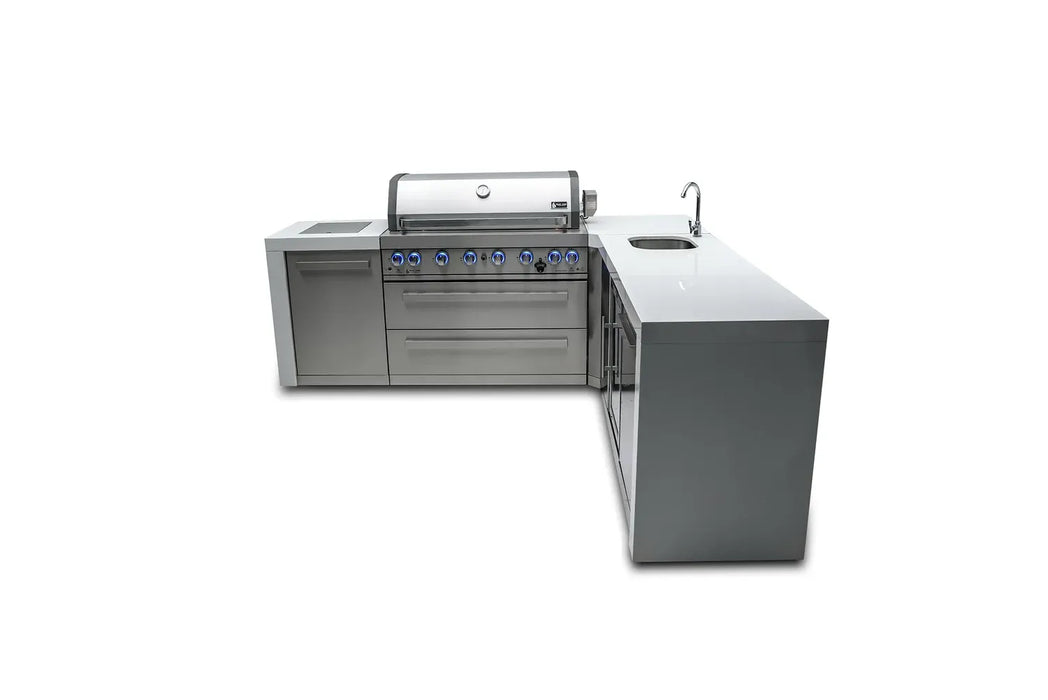 Mont Alpi Mont Alpi 6 Burner L-Shaped Deluxe Series Outdoor Kitchen Island with Beverage Center MAi805-D90BEV Barbecue Finished - Gas