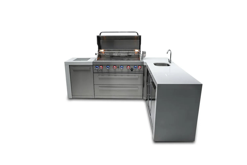 Mont Alpi Mont Alpi 6 Burner L-Shaped Deluxe Series Outdoor Kitchen Island with Beverage Center MAi805-D90BEV Barbecue Finished - Gas
