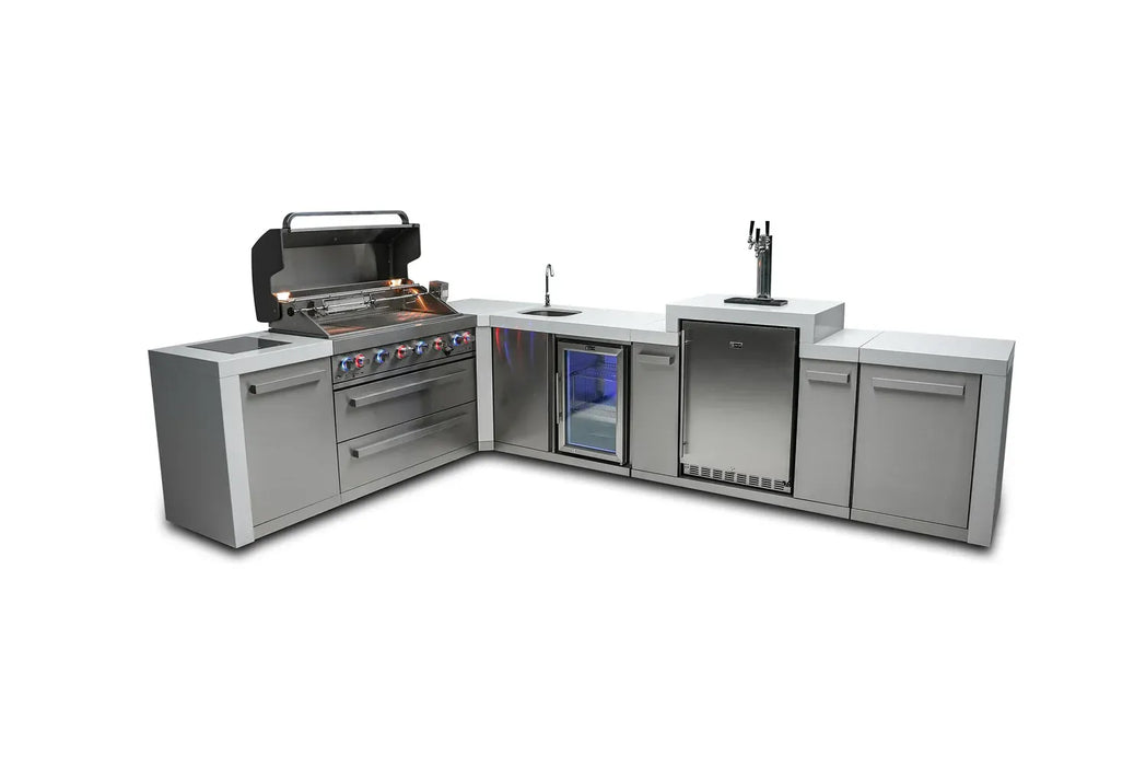 Mont Alpi Mont Alpi 6 Burner L-Shaped Deluxe Series Outdoor Kitchen Island with Kegerator and Beverage Center MAi805-D90KEGBEV Barbecue Finished - Gas