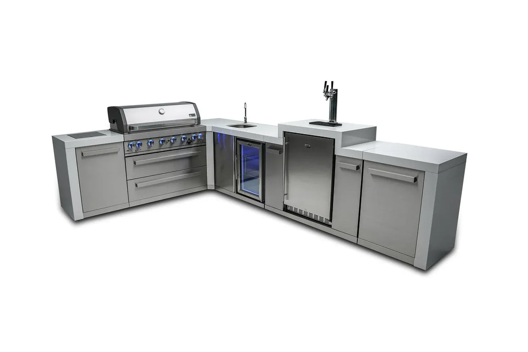 Mont Alpi Mont Alpi 6 Burner L-Shaped Deluxe Series Outdoor Kitchen Island with Kegerator and Beverage Center MAi805-D90KEGBEV Barbecue Finished - Gas