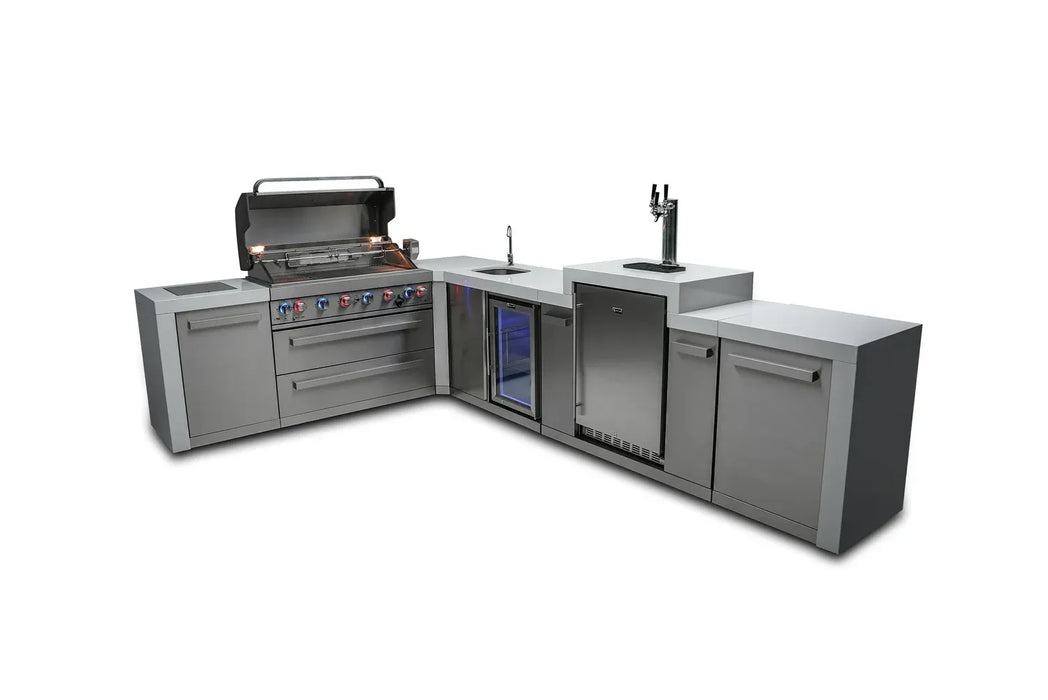 Mont Alpi Mont Alpi 6 Burner L-Shaped Deluxe Series Outdoor Kitchen Island with Kegerator and Beverage Center MAi805-D90KEGBEV Barbecue Finished - Gas